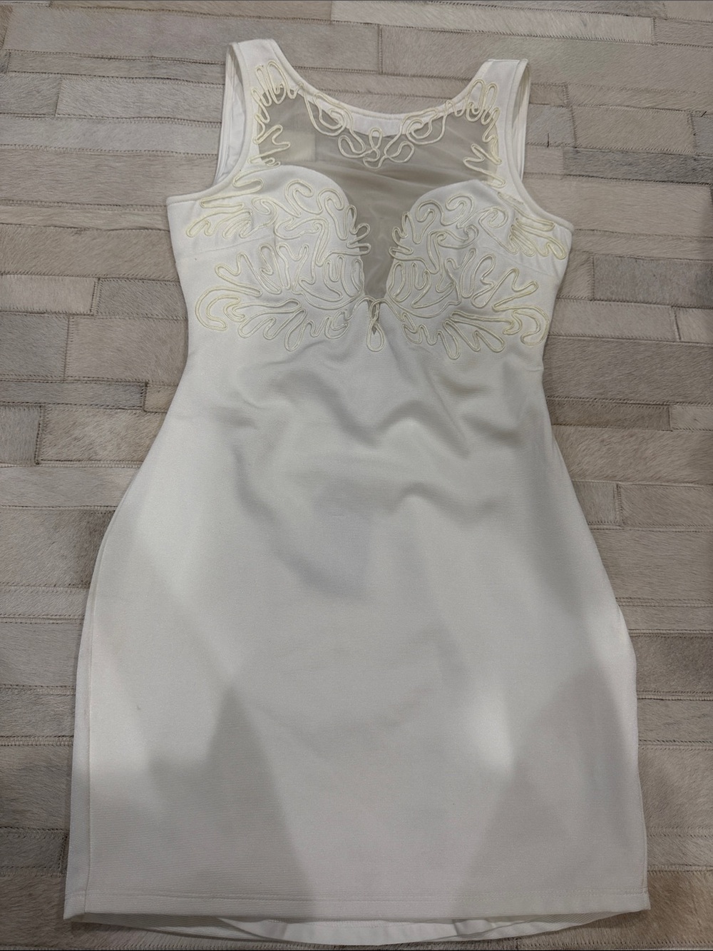 NBD White Mesh-Detail Bodycon Mini Dress